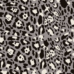 Grey snow leopard pattern design. Animal seamless texture.