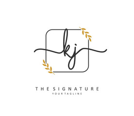 KJ Initial letter handwriting and signature logo. A concept handwriting initial logo with template element.