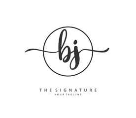 BJ Initial letter handwriting and signature logo. A concept handwriting initial logo with template element.