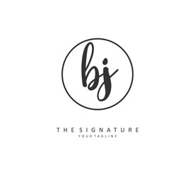 BJ Initial letter handwriting and signature logo. A concept handwriting initial logo with template element.