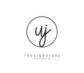 UJ Initial letter handwriting and signature logo. A concept handwriting initial logo with template element.