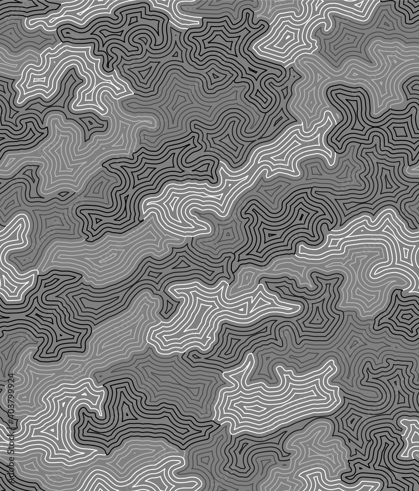 Poster Urban camouflage seamless pattern. Concentric lines texture. Black, white and gray shades.