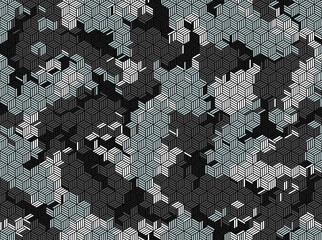 Urban camouflage seamless pattern. Isometric grid lines texture. Black, gray and white color scheme. © Dusan