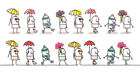 Cartoon Man in motion, Walking threw the four Seasons