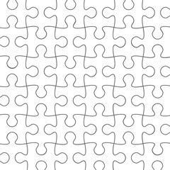 Puzzle pieces set. Collection of Jigsaw for marketing, icon and logo template. Modern flat puzzle, grid background. Puzzle pieces, vector illustration concept