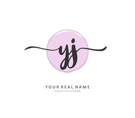 YJ Initial letter handwriting and signature logo. A concept handwriting initial logo with template element.