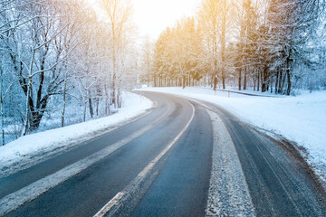 Fototapeta na wymiar Winter snow rural road landscape