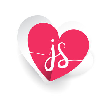 initial logo letter JS with heart shape red colored, logo design for wedding invitation, wedding name and business name.