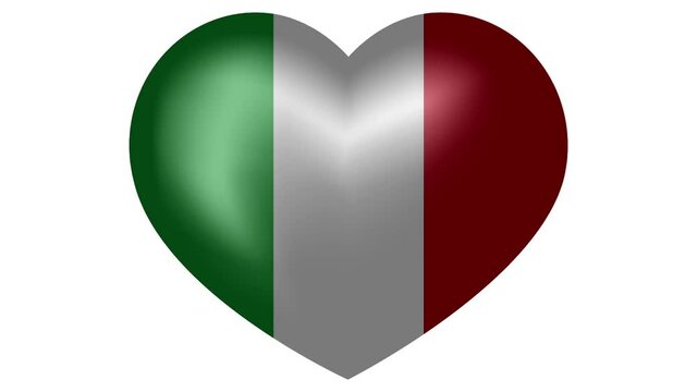 Animated flag of Italy in heart shape. Flag of Italy animated banner.