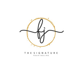FJ Initial letter handwriting and signature logo. A concept handwriting initial logo with template element.