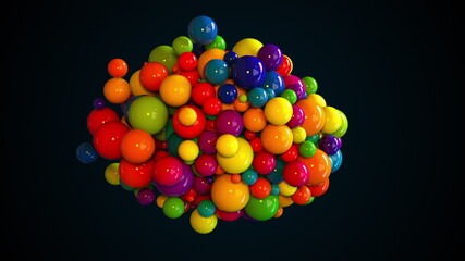 Random multicolored spheres. Computer generated abstract form of large and small glossy balls. 3d rendering background