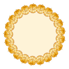 Yellow pumpkin. Food round vector frame template.