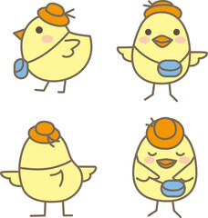 A chick with a yellow hat and a Kindergarten bag
