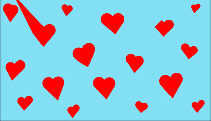 Праздничный фон фон. Сердца на голубом фоне. День святого Валентина.   Макет. Минималистичный шаблон дизайна для открытки,плаката, баннера, обложки, упаковки 