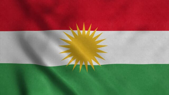 Flag of Kurdistan, waving in wind. Realistic flag background