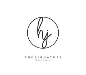 HJ Initial letter handwriting and signature logo. A concept handwriting initial logo with template element.