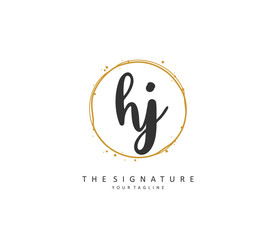 HJ Initial letter handwriting and signature logo. A concept handwriting initial logo with template element.