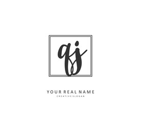 QJ Initial letter handwriting and signature logo. A concept handwriting initial logo with template element.