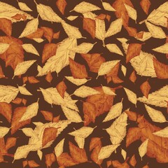autumn leaves texture. Seamless pattern, design for textile, fabric, wallpaper, packaging. Digital illustration 