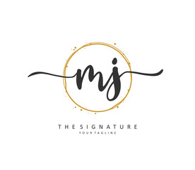 Fototapeta premium MJ Initial letter handwriting and signature logo. A concept handwriting initial logo with template element.