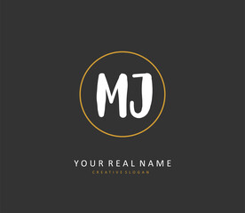 MJ Initial letter handwriting and signature logo. A concept handwriting initial logo with template element.