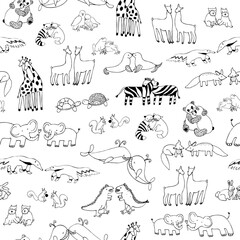Valentine's day animals couples hand drawn seamless vector pattern