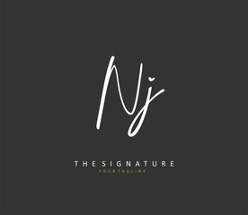 NJ Initial letter handwriting and signature logo. A concept handwriting initial logo with template element.