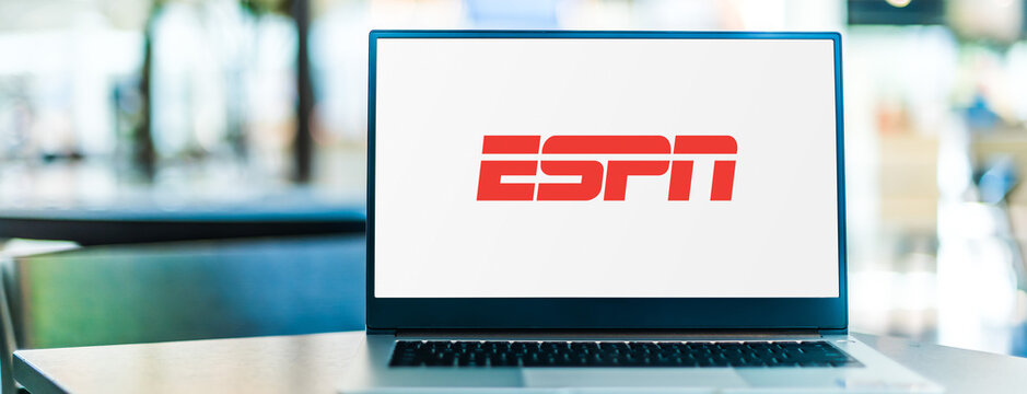 Laptop Computer Displaying Logo Of ESPN