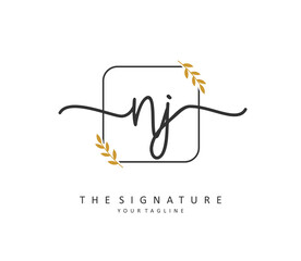 NJ Initial letter handwriting and signature logo. A concept handwriting initial logo with template element.