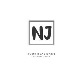 Obraz premium NJ Initial letter handwriting and signature logo. A concept handwriting initial logo with template element.