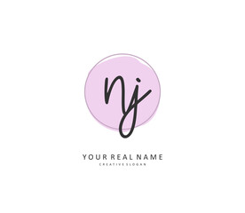 NJ Initial letter handwriting and signature logo. A concept handwriting initial logo with template element.