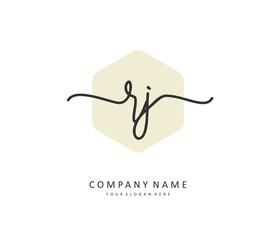 RJ Initial letter handwriting and signature logo. A concept handwriting initial logo with template element.