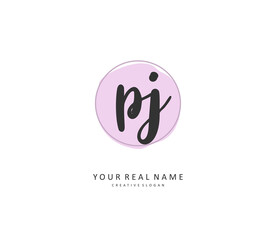 PJ Initial letter handwriting and signature logo. A concept handwriting initial logo with template element.