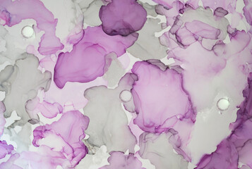 Abstract texture alcohol inks, color transitions from gray to purple. Decorative marble backdrop.Trendy color 2021. Creative copy space.