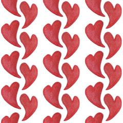 Fototapeta na wymiar Watercolor hearts seamless background. Pink and red watercolor heart pattern. Colorful watercolor romantic texture.
