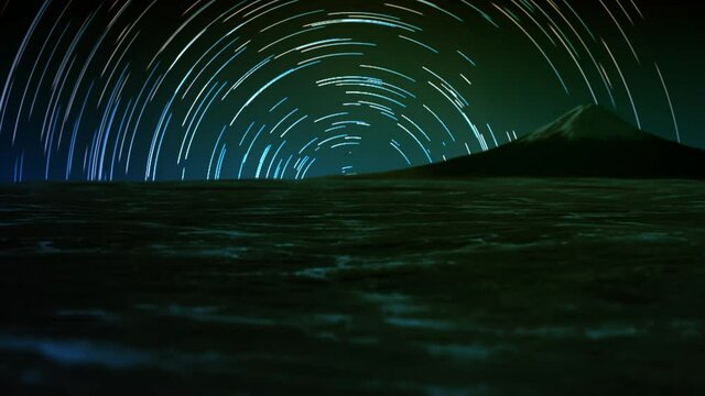 star streak trail with landscape beach loop animation