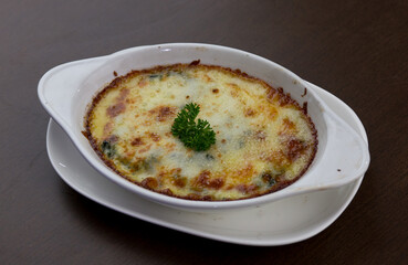 Baked Spinach with Cheese White Bowl