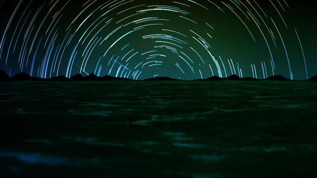star streak trail with landscape beach loop animation