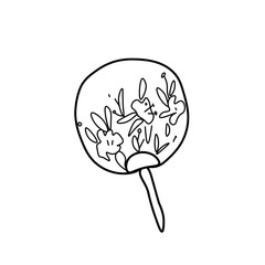 Vector Asian Fan in doodle style The thing against the heat illustration for Chinese New Year with black hand drawn line.Design cards,social media,weddings,stickers,coloring books.