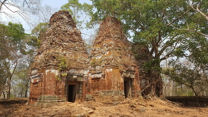 Cambodia. Prasat Pram temple. Koh Ker city.The Hindu temple was built at the beginning of the 10th century. Angkor period. Preah Vihear province.