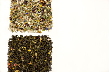 Various types of tea. White background.