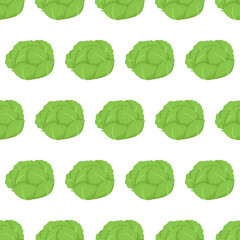 Green cabbage seamless pattern for wallpaper design. Botanical illustration. Healthy food background.