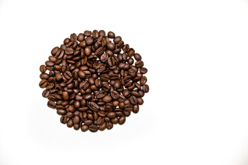 Coffee beans in the shape of a circle. white background.