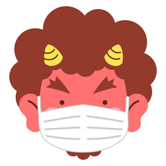 マスクをした赤鬼のお面イラスト