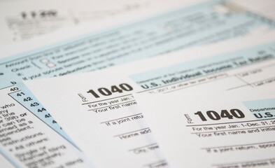 U.S. Individual income tax return. tax form 1040. Tax form business financial concept
