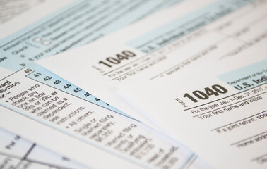 U.S. Individual income tax return. tax form 1040. Tax form business financial concept