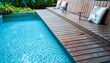 beautiful wooden balcony with pool ,stay relax