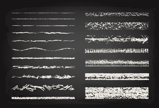 Set of chalk strokes. Hand drawn grunge lines on chalkboard background. Seamless lines can be used as art and pattern brushes. Grainy texture.