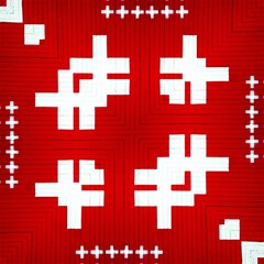 Fototapeta premium geometric shapes patterns and design from bright white plus sign on vivid red textured background