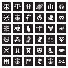 Peace Icons. Grunge Black Flat Design. Vector Illustration.